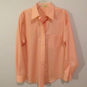 Foxcroft Cotton Blend, Wrinkle-Free, Long-Sleeved Shirt, Peach, Size 6